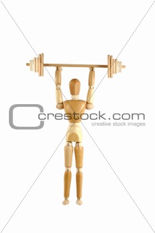 Weight lifting wooden manikin