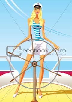 beautiful woman on the luxury yacht