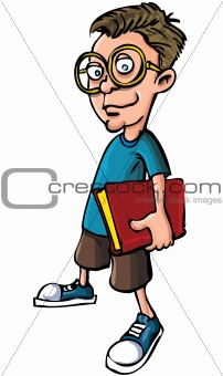Cartoon nerd with glasses and a book