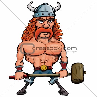 Cartoon viking with a big hammer