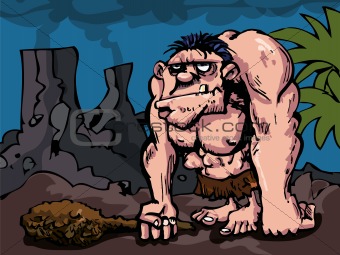 Caveman with big club in prehistoric setting