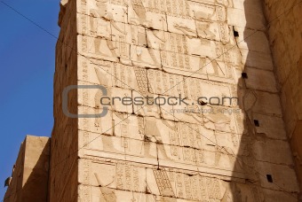 Illustrated walls of Egyptian temple Karnak in Luxor