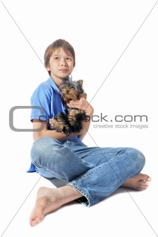 yorkshire terrier and young boy