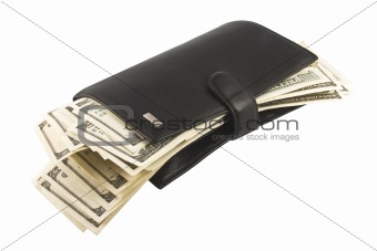 Leather wallet with money.