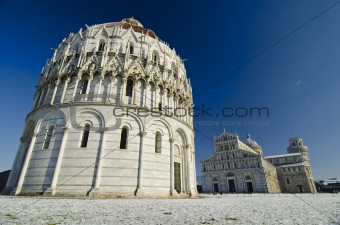 Piazza dei Miracoli in Pisa after a Snowstorm