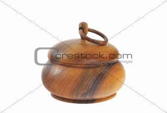 Old wooden sugar bowl  isolated on white