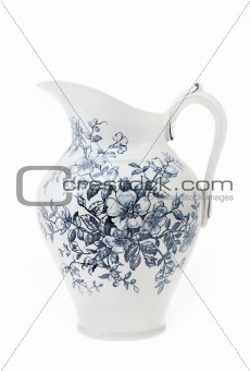 Antique hand painted water pitcher isolated on white background