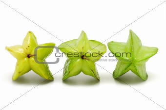 Three ripening star fruits