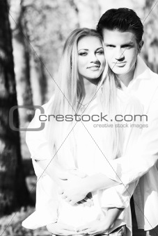 romantic couple in love outdoors