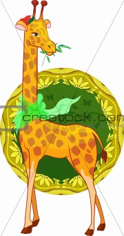 Cartoon illustration giraffe with scarf