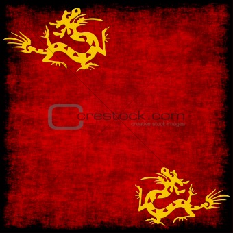 chinese golden dragon on grungy red