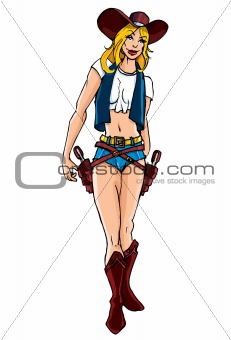 Cartoon of sexy woman in cowboy clothes