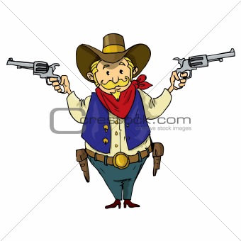 Cartoon cowboy with six-guns
