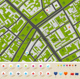 City Map With GPS Icons