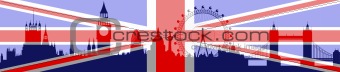London skyline with flag on background - vector