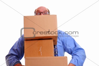 Man carrying heavy boxes.