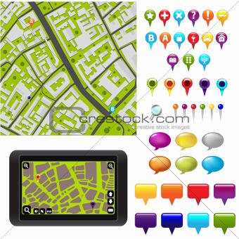 GPS Icons And Map
