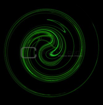 Green Swirling Spiral on Black Background