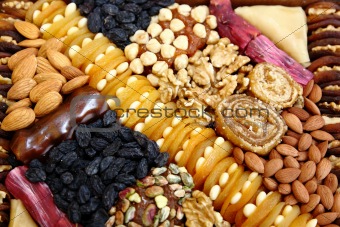 Mix of dry fruits and desserts