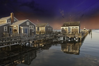 Homes over Water in Nantucket at Sunset, Massachusetts