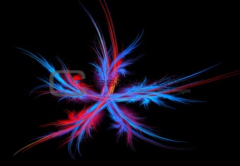 Feathery Multi-colored Fractal Star on Black Background