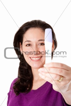 Happy woman - positive pregnancy test