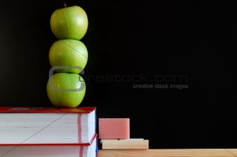 blank blackboard with apples