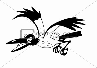 vector drawing flying crow on white background
