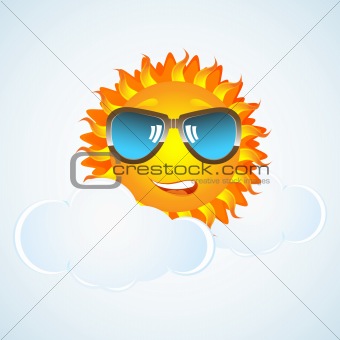 happy sun in cloud with eye-wear