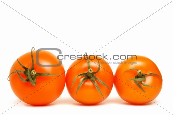 three red tomatoes on white