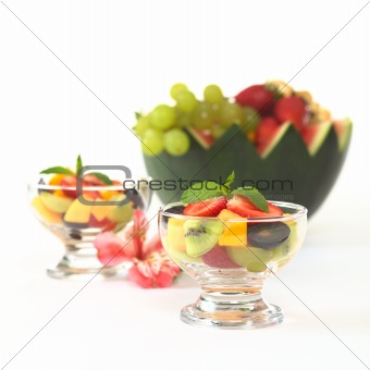 Fruit Salad in Glass Bowl