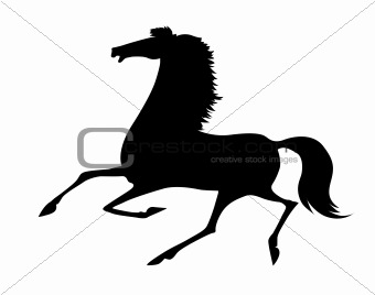 vector silhouette running horse on white background