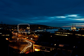 Oil rig in Stavanger city by night