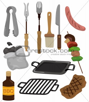 cartoon barbeque party tool set icon