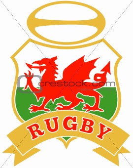 rugby ball wales red welsh dragon shield