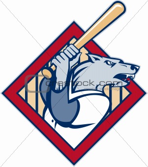 Wild dog or wolf playing baseball batting bat