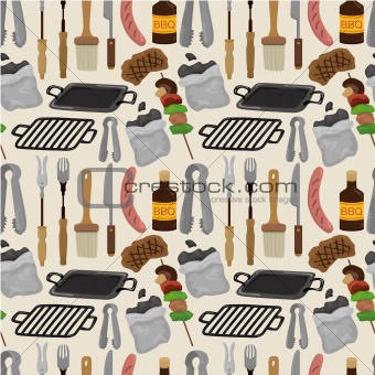 cartoon barbeque party tool seamless pattern