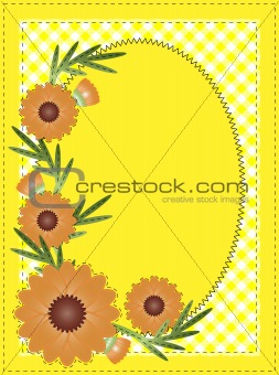 Vector Eps 10 Yellow Oval Copy Space with Gingham and Flowers