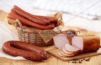 smoked meat and sausages