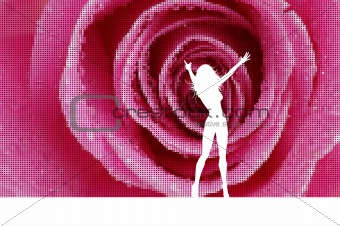 Sexy female on rose mosaic background
