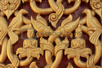 Decorated door in Buddhist temple, Laos