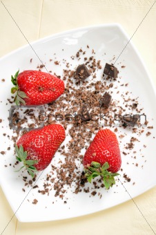 Fresh strawberries and chocolate pieces