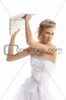 offended bride with laptop