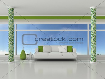 interior of the modern room, green wall and white sofa