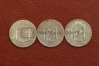 five pesetas spain old coins Alfonso XII Carlos III 