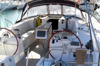 double wheel sailboat stern deck area moored