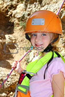 climbing little girl smiling portrait helmet rope