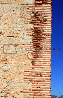bricks corner detail in masonry wall ancient