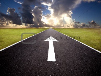 The road to the sunrise and forward mark