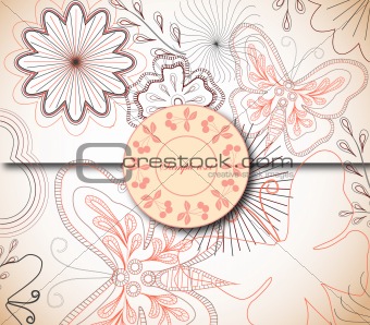 Floral Background with Label. Vector